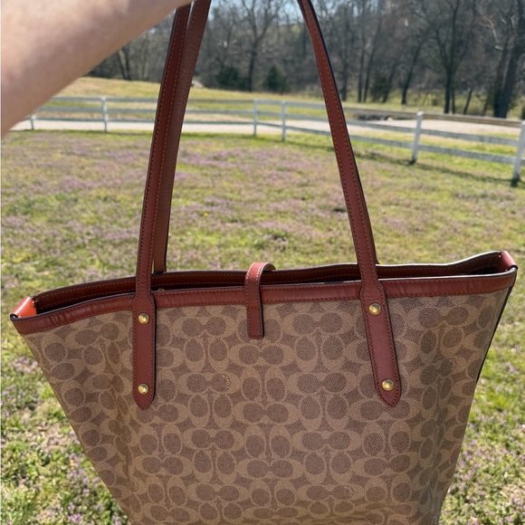 Coach Brown Signature Canvas Tote with Burnt Brown Leather Trim - Picture 2 of 5